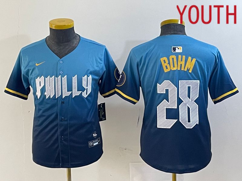 Youth Philadelphia Phillies #28 Bohm Blue City Edition Nike 2024 MLB Jersey style 1->->Youth Jersey